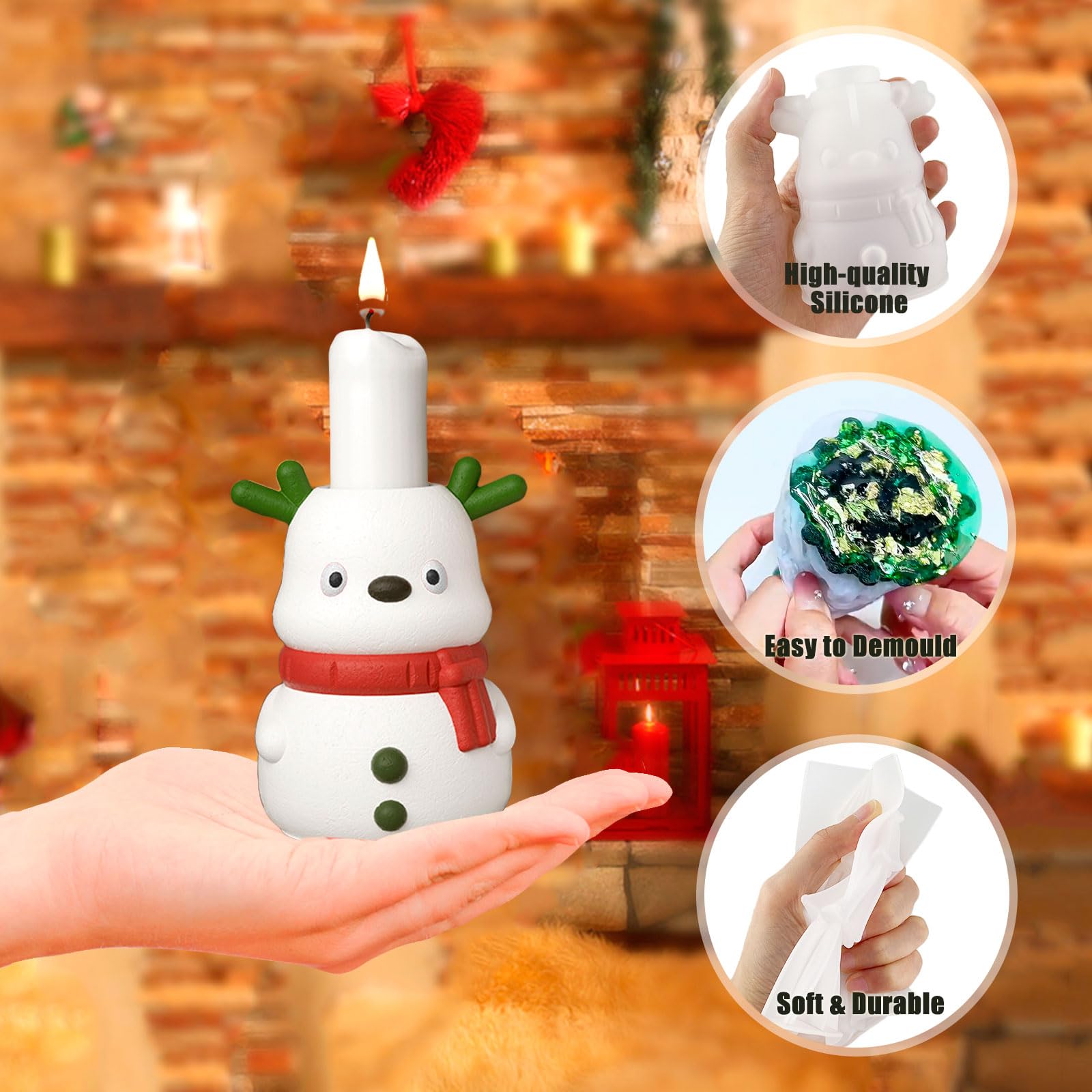 Moules Silicone Noël – Arbre, Bonhomme Pain D’épice & élan Pour Bougies, Savons, Résine