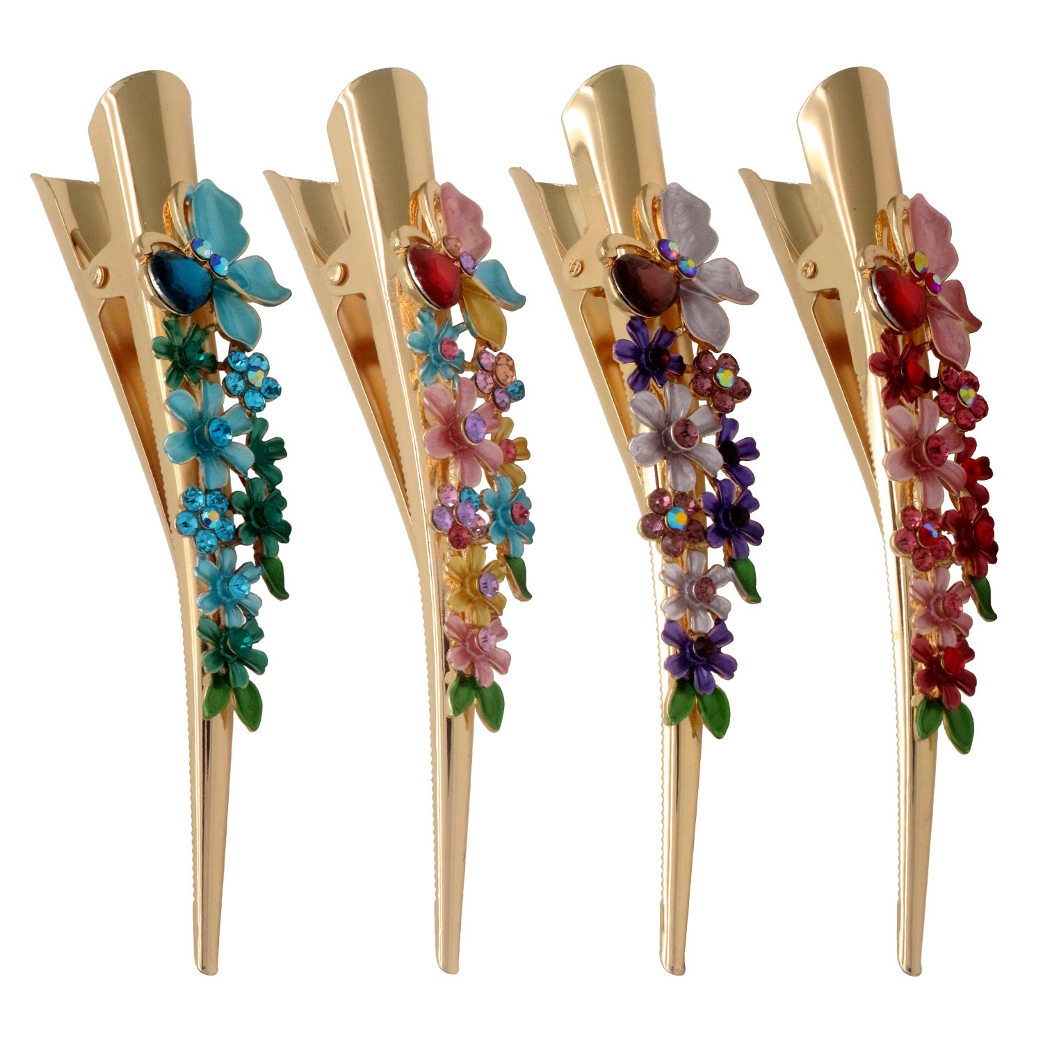 Fashion & Lifestyle Set of 4 Large Metal Alloy Alligator Sectioning Clips for Women and Girls - Pretty Strong Clamp Hair Pins Non-Slip Hair Grips