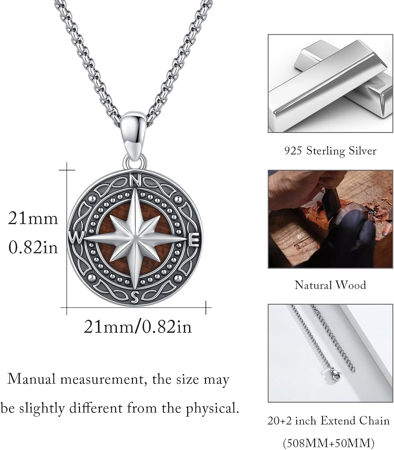 Compass Necklace 925 Sterling Silver Compass Necklace Graduation Inspirational Jewelry for Women Men - Image 3