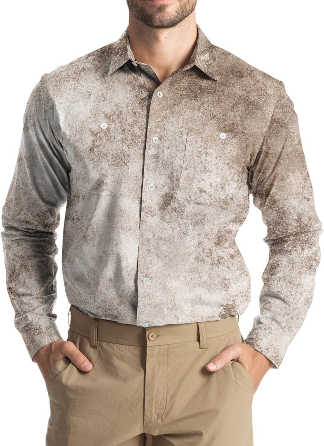 Ymosrh Men's Tie Dye Print Button Down Shirt Long Sleeve Casual Dress Work Shirts with Pockets