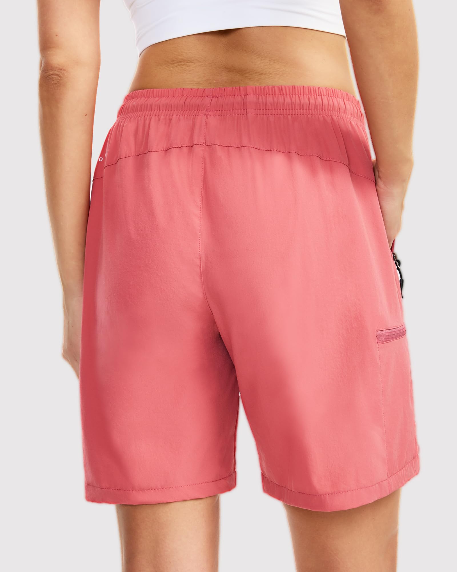 BONOTIE Women's Lightweight Hiking Cargo Shorts Quick Dry Athletic Shorts for Camping Travel Golf with Zipper Pockets Dusty Pink