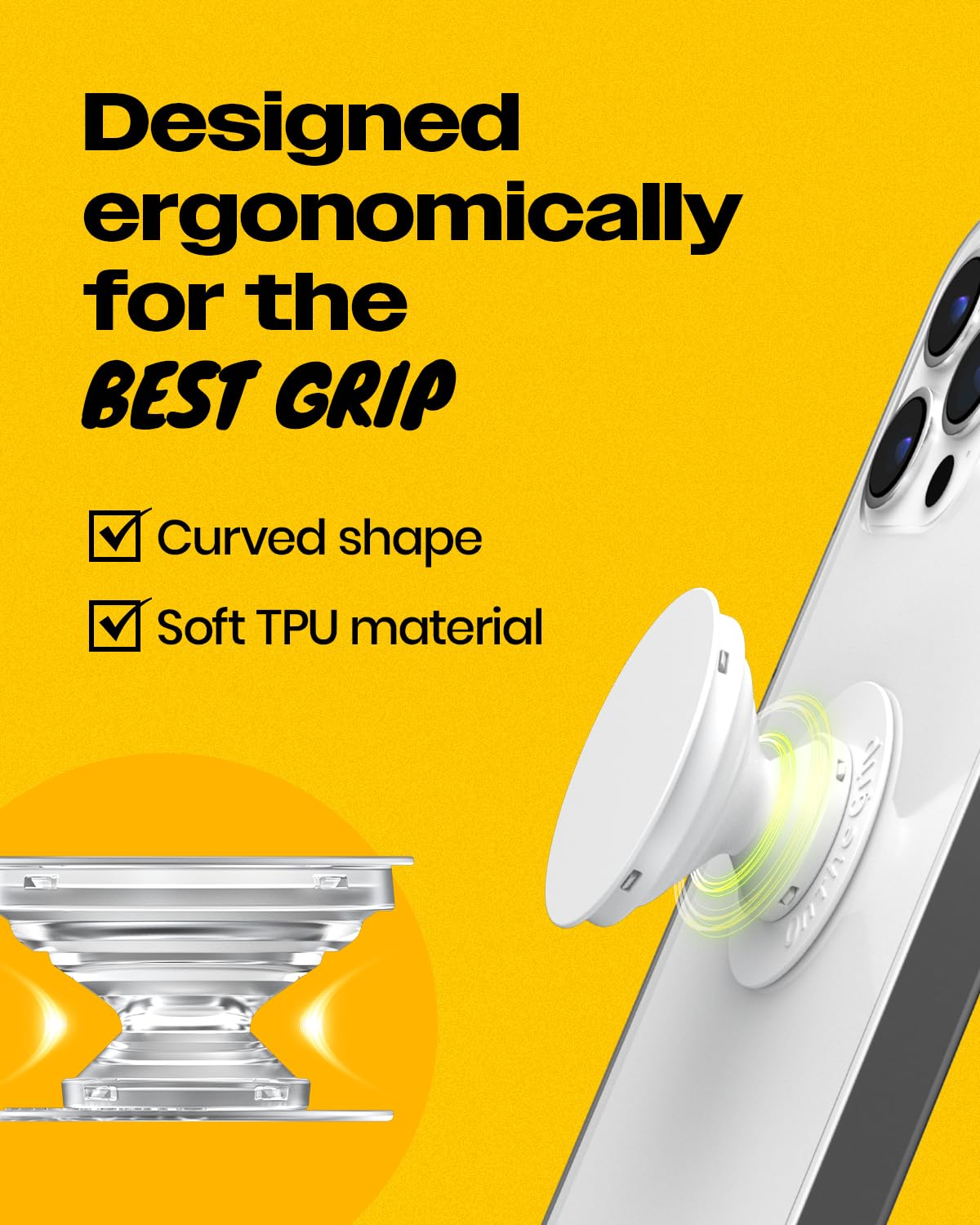 OnTheGrip Cute Solid Macaron Color Heart Shape Collapsible Mobile Phone Grip Stand Holder for Smartphone Tablet Cell Phone Accessory (Black)