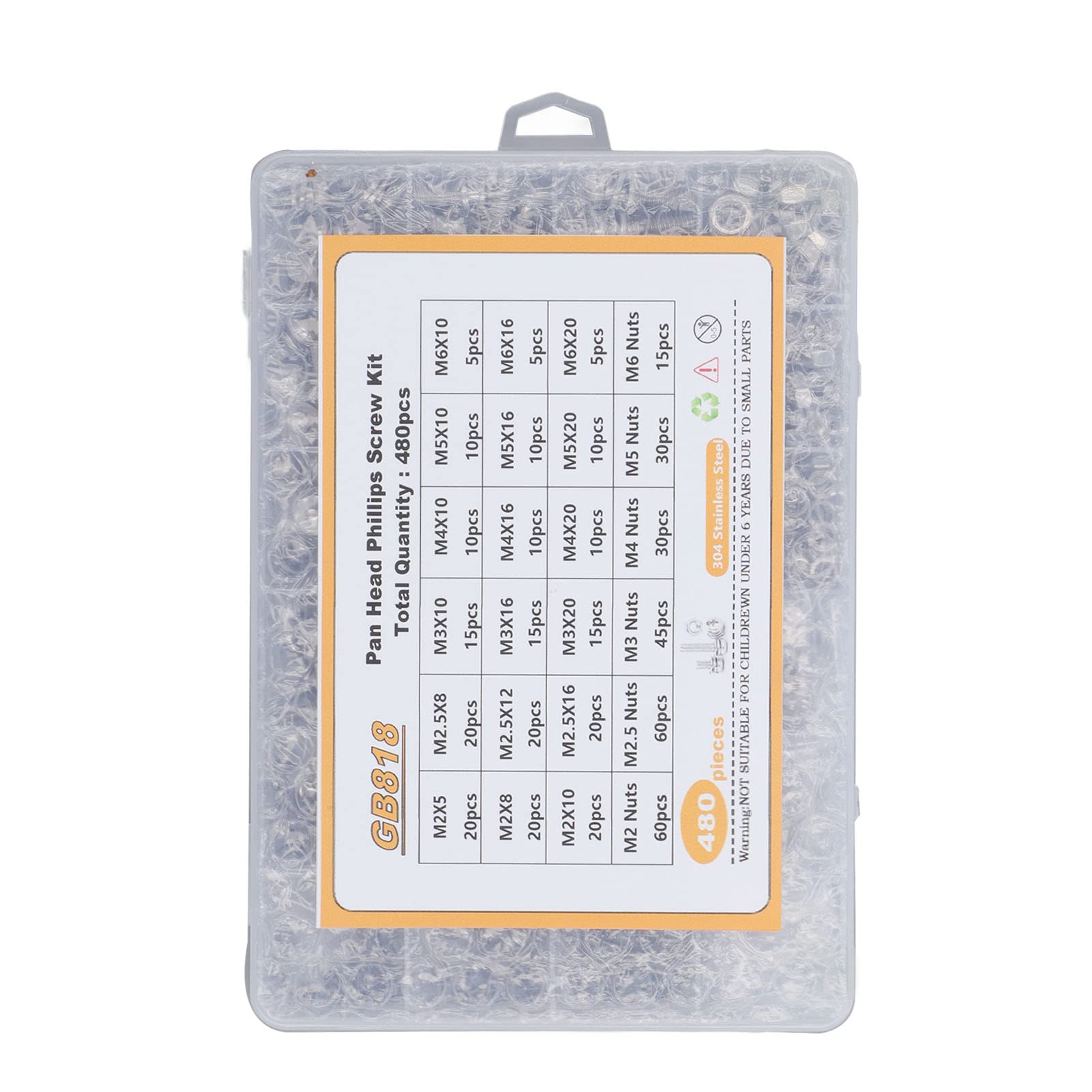 Kit de tuercas y arandelas para tornillos de cabeza plana, de acero inoxidable, 480 piezas, juego variado de herrajes de acero inoxidable 304 con caja de almacenamiento para repara