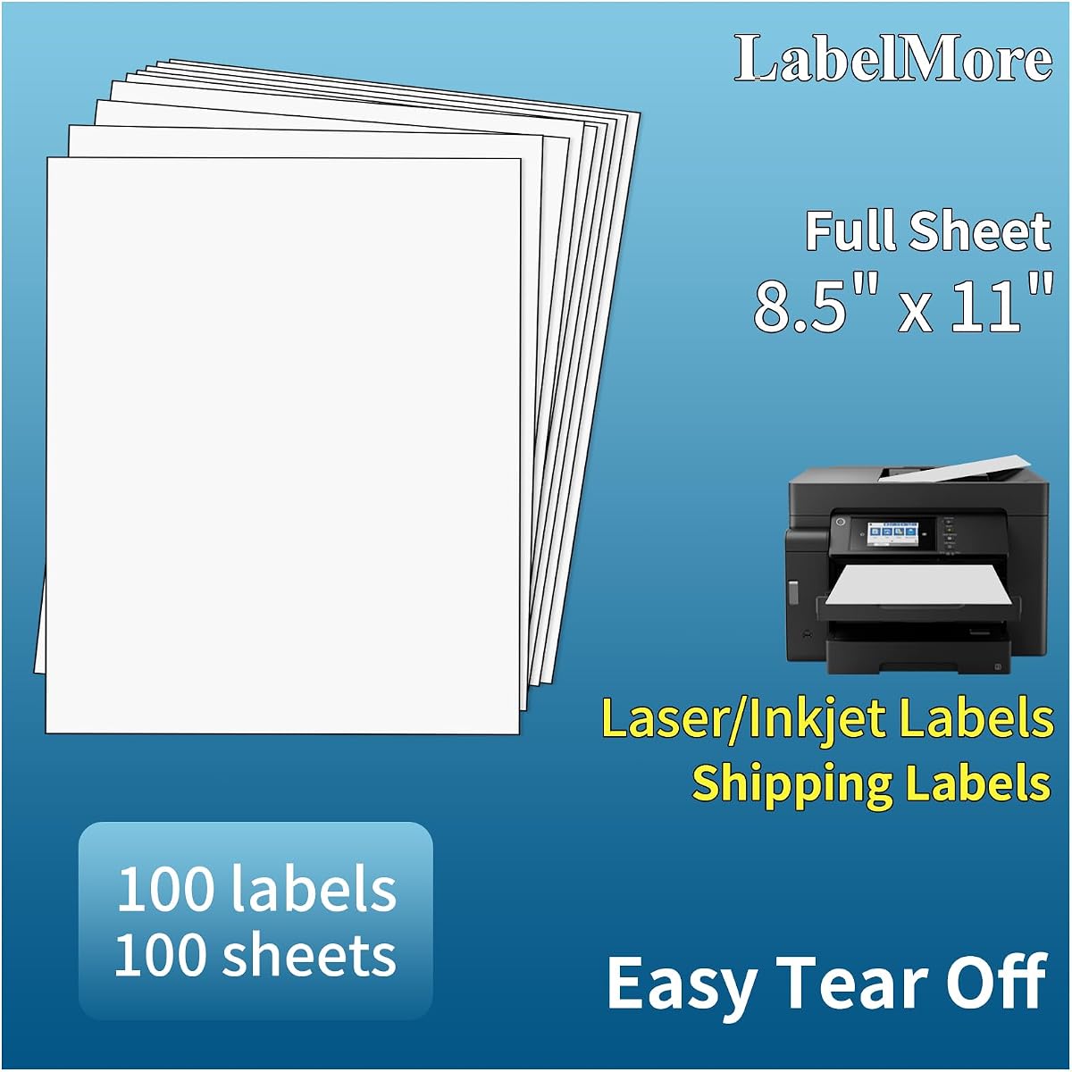 100 Sheets, Printable Sticker Paper, 8.5" x 11" Sticker Printer Paper Sheet for Laser & Inkjet Printers