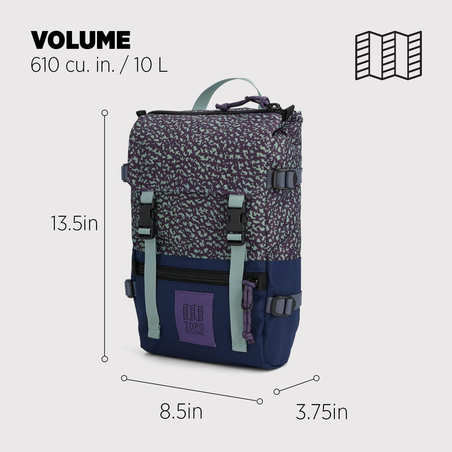 Topo Designs Rover Pack Mini - Small Sized Simple Daypack for EDC, Day Trips, Hikes, Iconic Denver Design, Recycled Nylon Construction, Fair Trade + Bluesign Approved (Loganberry/Crackle)