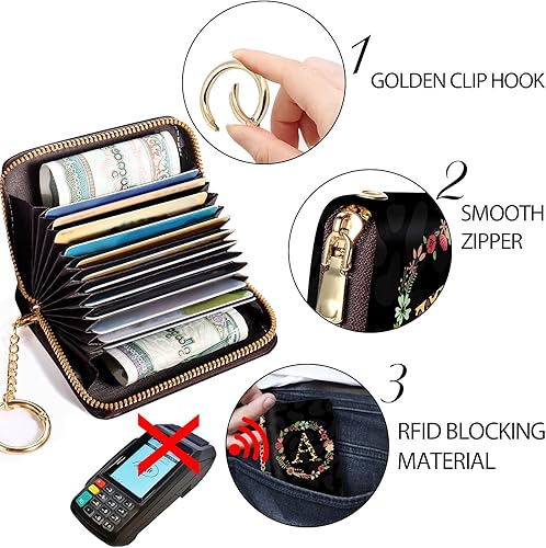 Vista 5 de Portatarjetas de crédito RFID, minicaterera pequeña para mujer, delgada, con llavero, cremallera, de piel sintética, con bloqueo RFID, organizador