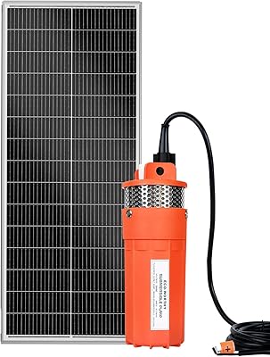 DCHOUSE Bomba Solar 12V para Pozo Profundo, Bomba Sumergible 96W con Panel Solar 100W, Ideal para Riego y Suministro de Agua