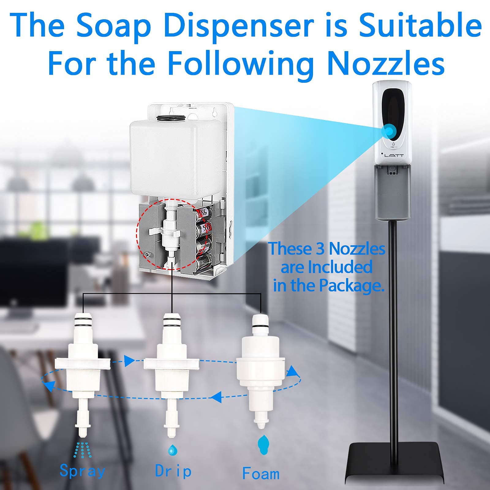 LATT Automatic Hand Sanitizer Dispenser 1000ML/35oz with Stand and 3