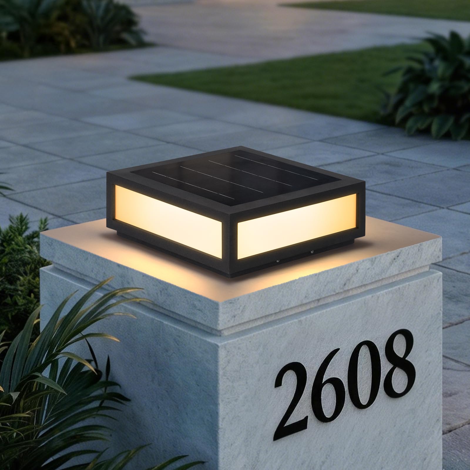 VZVI 15.7'' Large Solar Post Lights Outdoor, Square Solar Pillar Lights | Exterior Column Light Outdoor Waterproof, Dusk to Dawn Extra Large Pillar Light, Modern Column Lamp for Patio Gate Stone Post