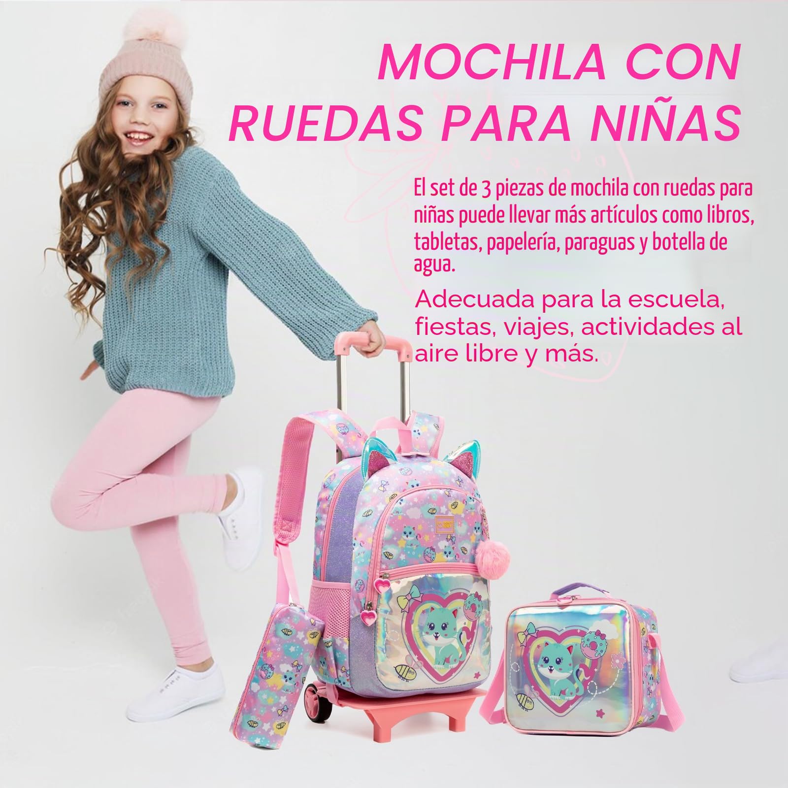 17" Mochilas Escolares con Ruedas Carro Niña Mochila Escolar
