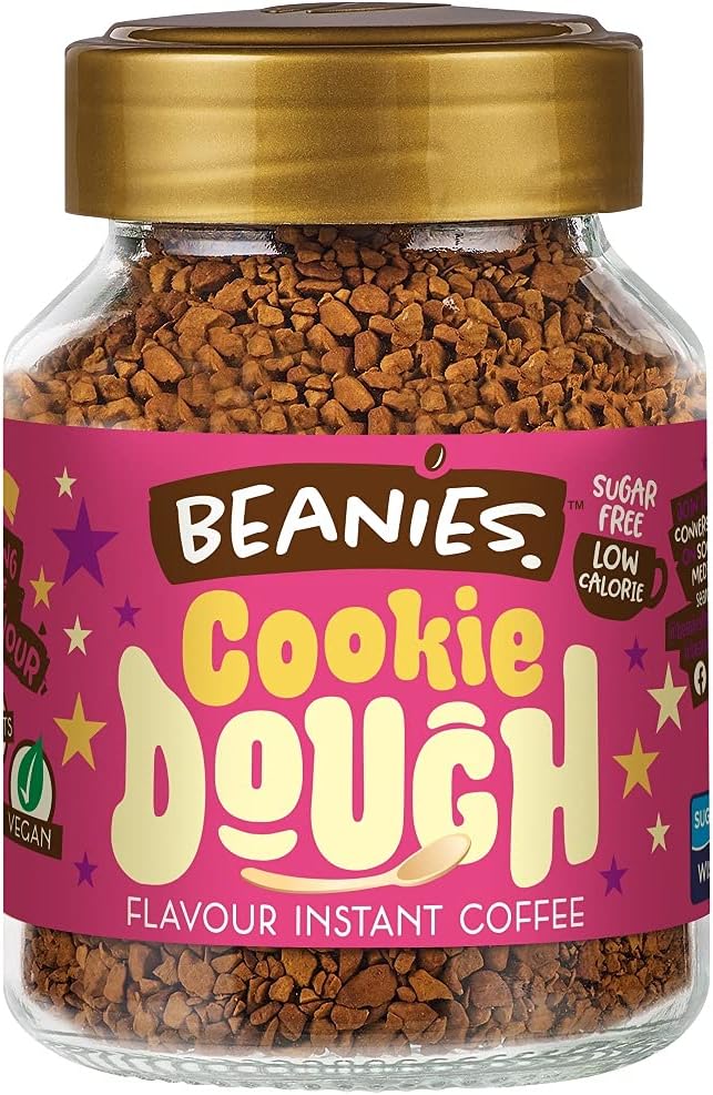 Beanies Instant Coffee Flavoured 50g, Freeze-Dried Granules, Quick & Easy to Brew, Nut-Free, Premium Taste,Rich in Flavour, Low-Calorie, Sugar-Free (50g, Cookie dough)