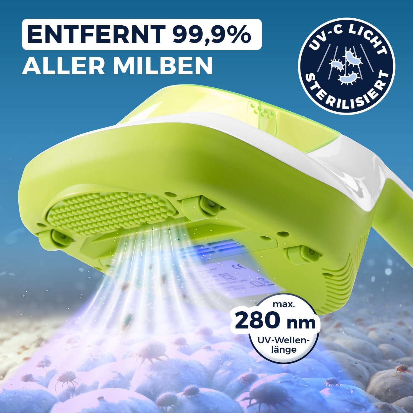 MAXXMEE Milbensauger | UV-C-Licht & EPA-11-Filter | Matratzen Handstaubsauger, Anti Milben Matratzenreiniger für Allergiker | vernichtet 99,9% Aller Milben, Bakterien & Bettwanzen