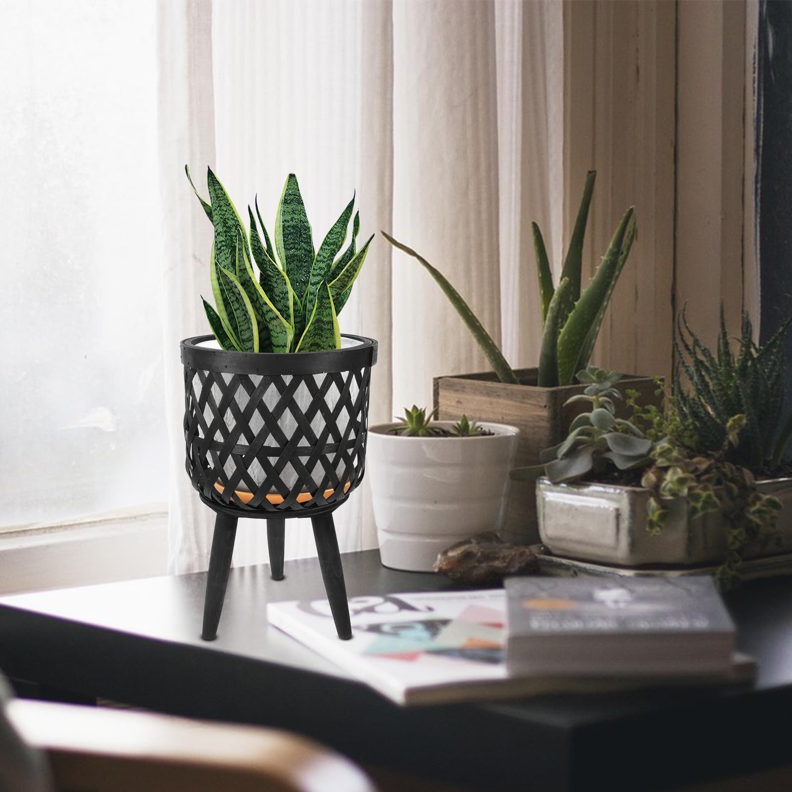 Ciieeo Rustikaler Gewebter Blumentopf Leichter Pflanzenkorb mit Praktischem Tragegriff für Balkon und Garten im Dekorativen Landhausstil