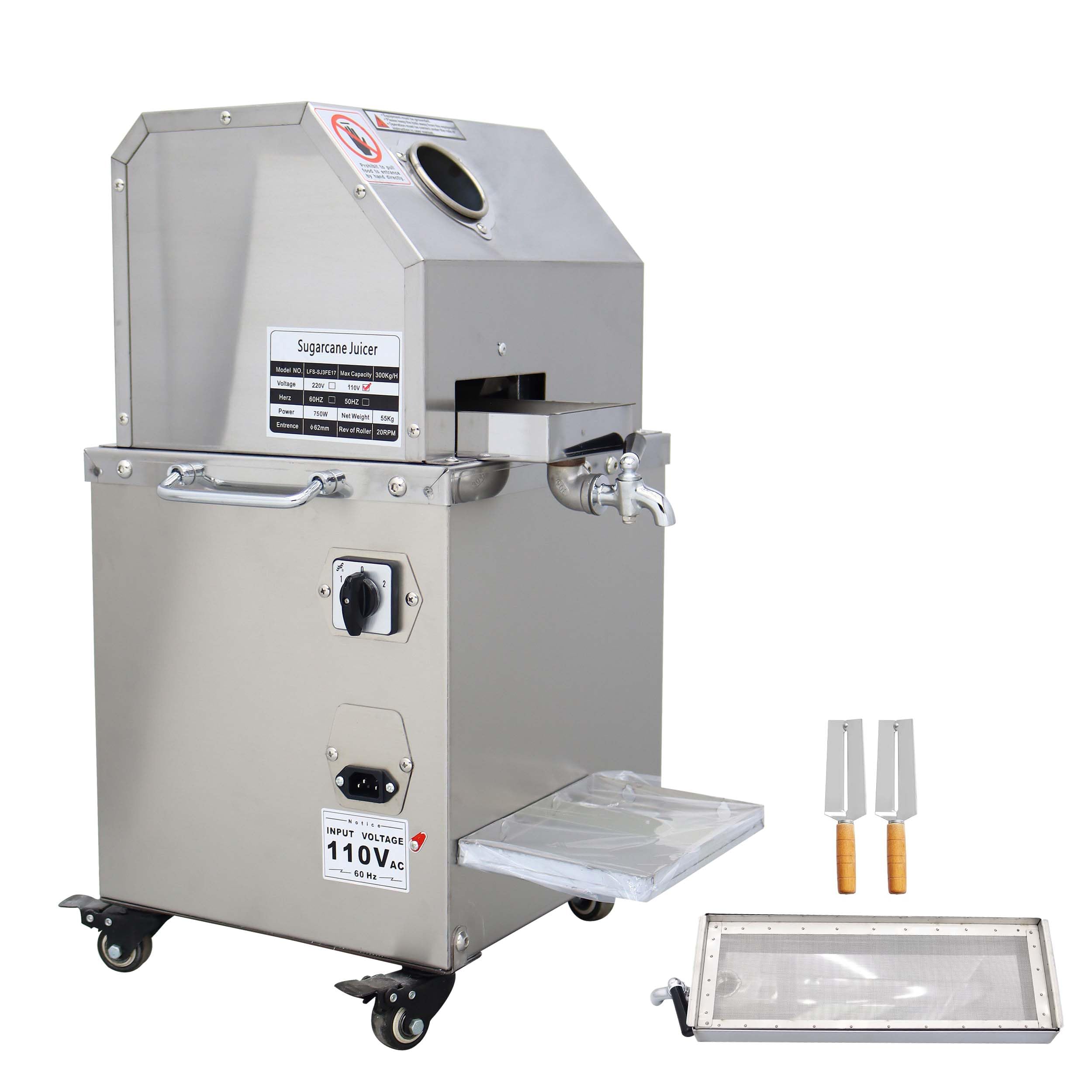 JARYANNIX 800W Sugar Cane Juicer Machine, Vertical Electric Press with 3 Stainless Steel Rollers, High-Output for Sugar Cane, Commercial Juicer