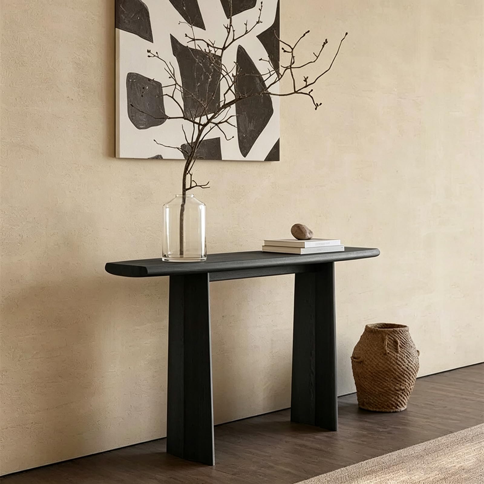 Sdcgb Black Farmhouse Console Table, Arc Wooden Rustic Entryway Table, Narrow Long Sofa Table Behind Couch For Living Room, Hallway, Foyer(47.2 Inch, )