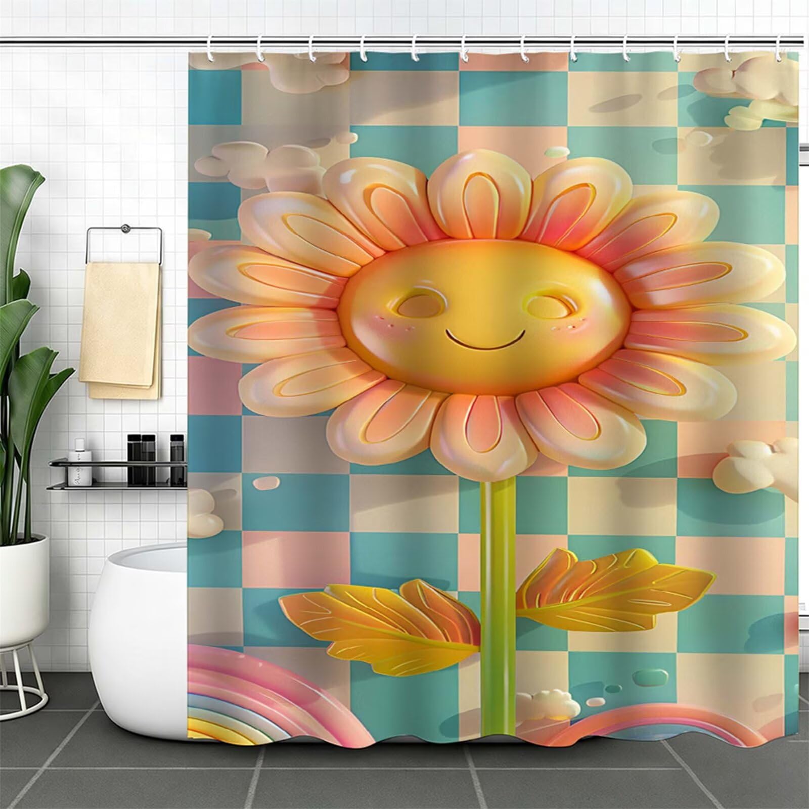 Tenda Doccia 180x240cm blu Tenda per Doccia con 12 Anelli, Bordo Ponderato, Polyester Tessuto Lavabile, Asciugatura Rapida, Facile da Pulire, per Bagno Dormitorio Hotel fiore J-417