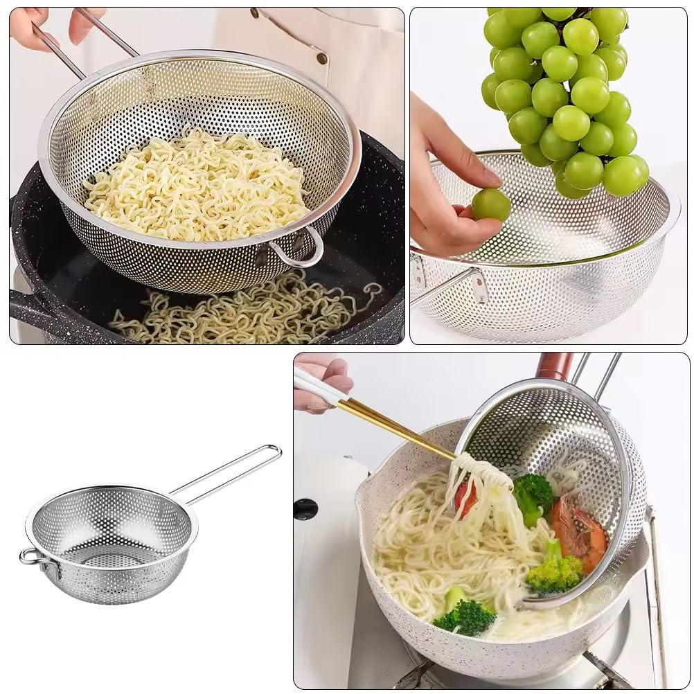 Orret Home Uzun Saplı Paslanmaz Metal Süzgeç – Makarna, Sebze ve Meyve Yıkama Süzek, Derin Gövdeli, Dayanıklı Tel Süzgeç, Mutfak Süzgeci (19 Cm)