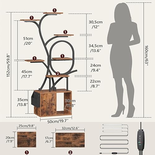Miniatura 4 de Soporte para plantas de interior con luces de cultivo, soporte de esquina de 9 niveles con gabinete, estante alto para plantas de interior, brillo