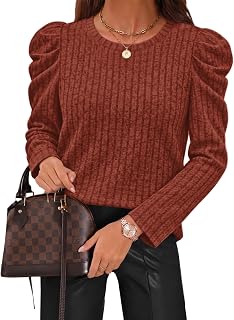 WIHOLL Fall Outfits for Women Puff Long Sleeve Shirts Lightweight Sweaters | Fashion Clothing,Winter Clothes,School Teacher Outfits,Tunic Tops,Crewneck Shirts,Business Casual