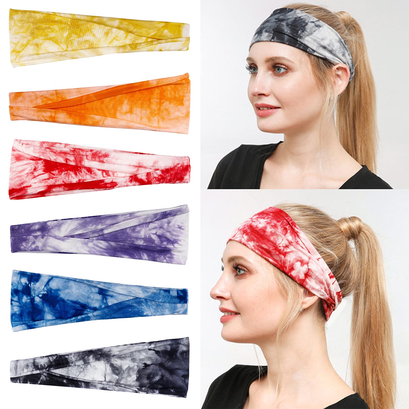 Diademas Mujer, ANGGO 6 Pcs Diadema Deportiva,Diadema Elástica Antideslizante,Turbantes Diademas De Fitness Para Yoga, Corriente, Correr, Senderismo