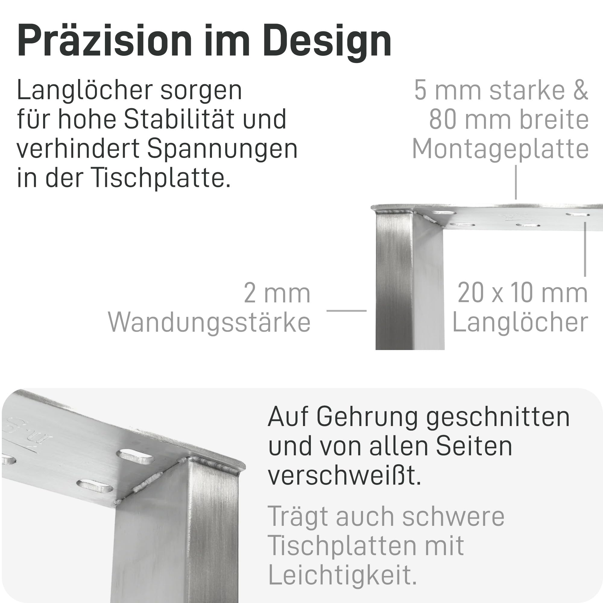 Natural Goods Berlin Tisch-Gestell Edelstahl | Einfache Montage | Metallbeine | Ideal für DIY-Projekte wie Esstisch, Schreibtisch, Couchtisch, Bank | 70x72 cm