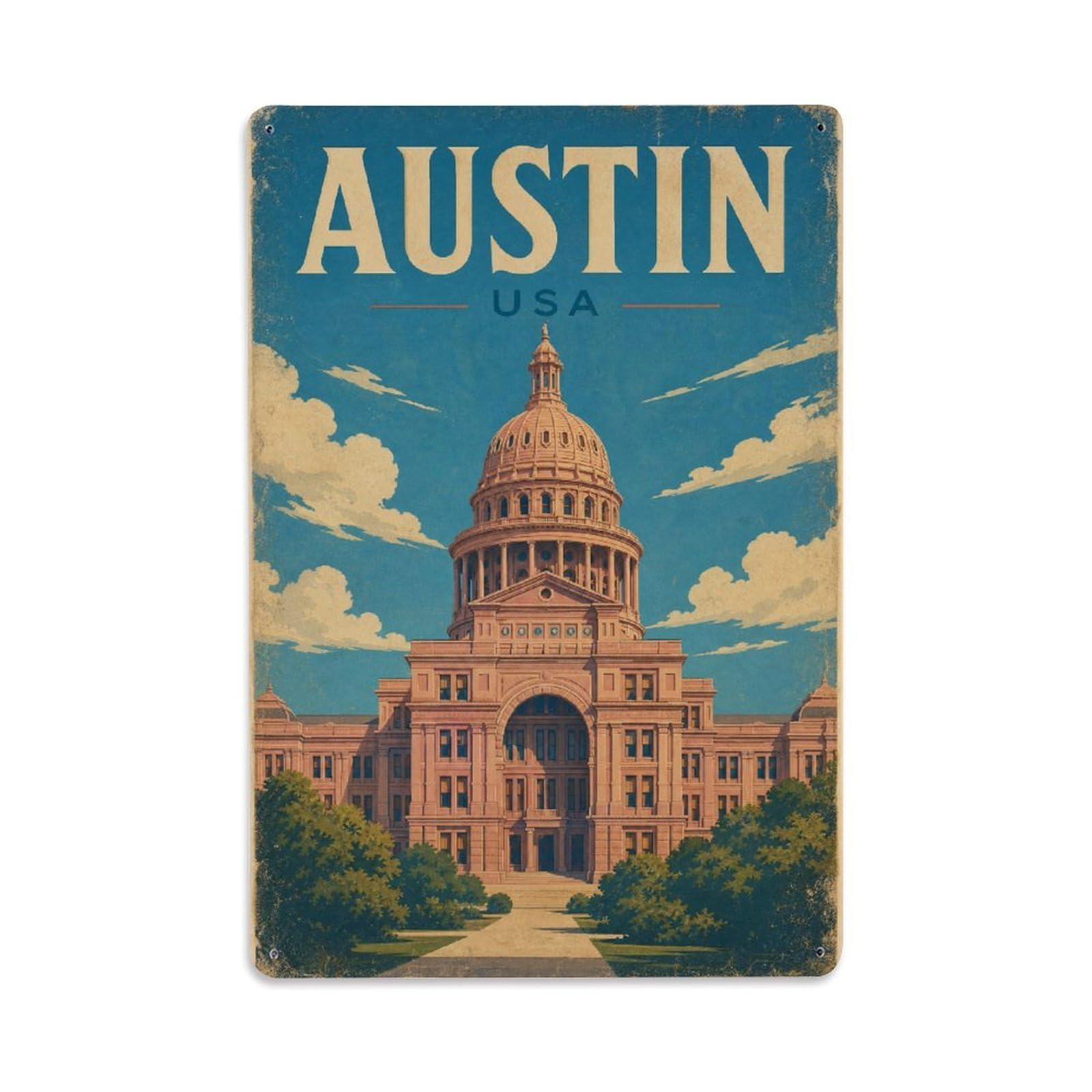 Retro Travel USA Austin Metal Tin Sign