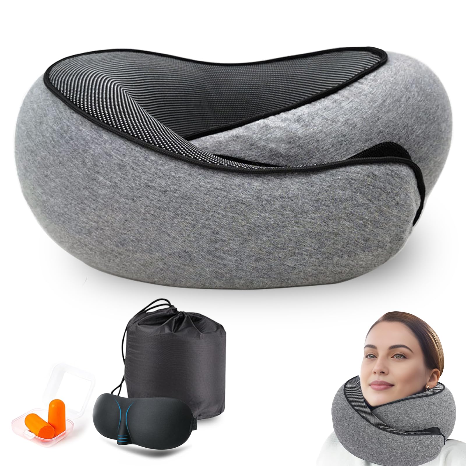 Travel Neck Pillow for Airplane, Adults Memory Foam Neck Pillow for Traveling, Ergonomic Neck Support for Airplane Sleeping, Car, Airport Travel
