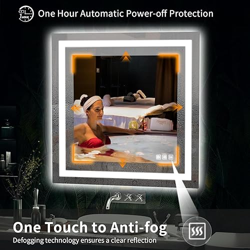 Miniatura 6 de Espejo LED para baño, retroiluminado de 36 x 36 pulgadas + espejo de tocador de baño iluminado frontal con luces para pared, tiras de luz dobles, 3