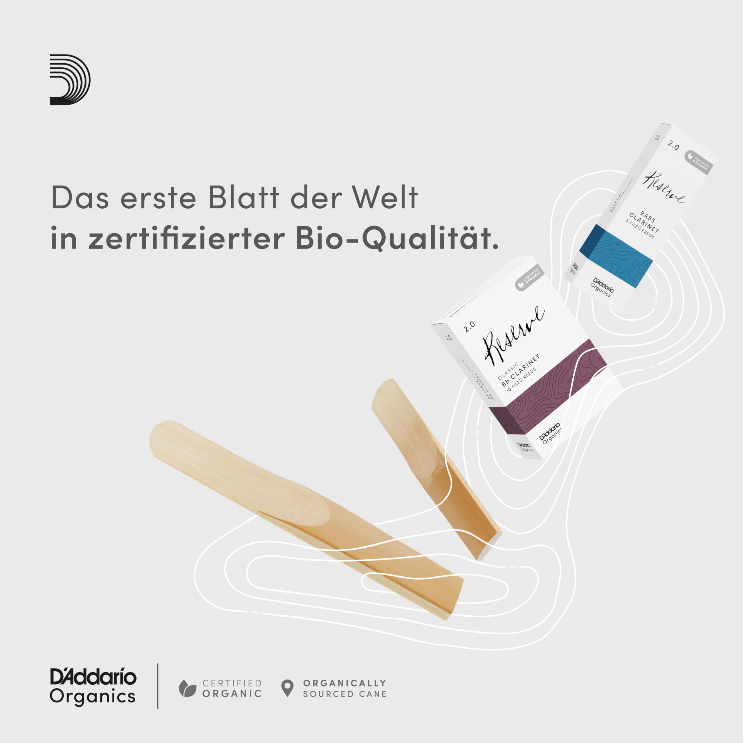 D'Addario Organisch Reserve Bb Klarinettenblätter - Rohrblätter für Klarinette - Das erste und einzige Bio-Schilfrohr - 2.0 Stärke, 10 Packung