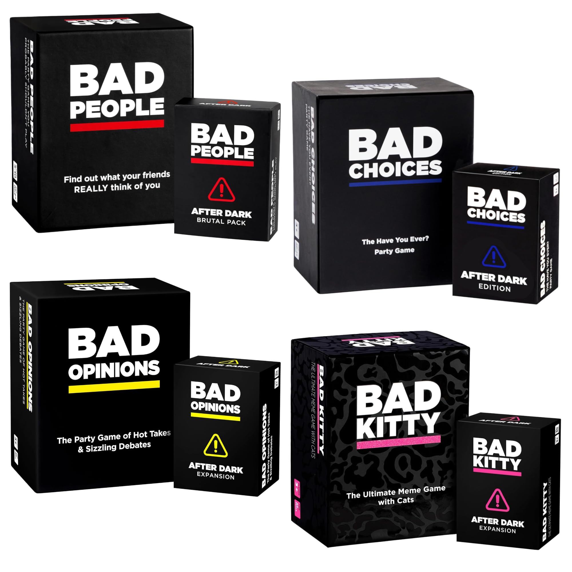 BAD PEOPLE Series 4-Game Mega Set Bundle: Bad Choices, Opinions, Kitty - 4 Games Plus Expansions in One Epic Bundle!