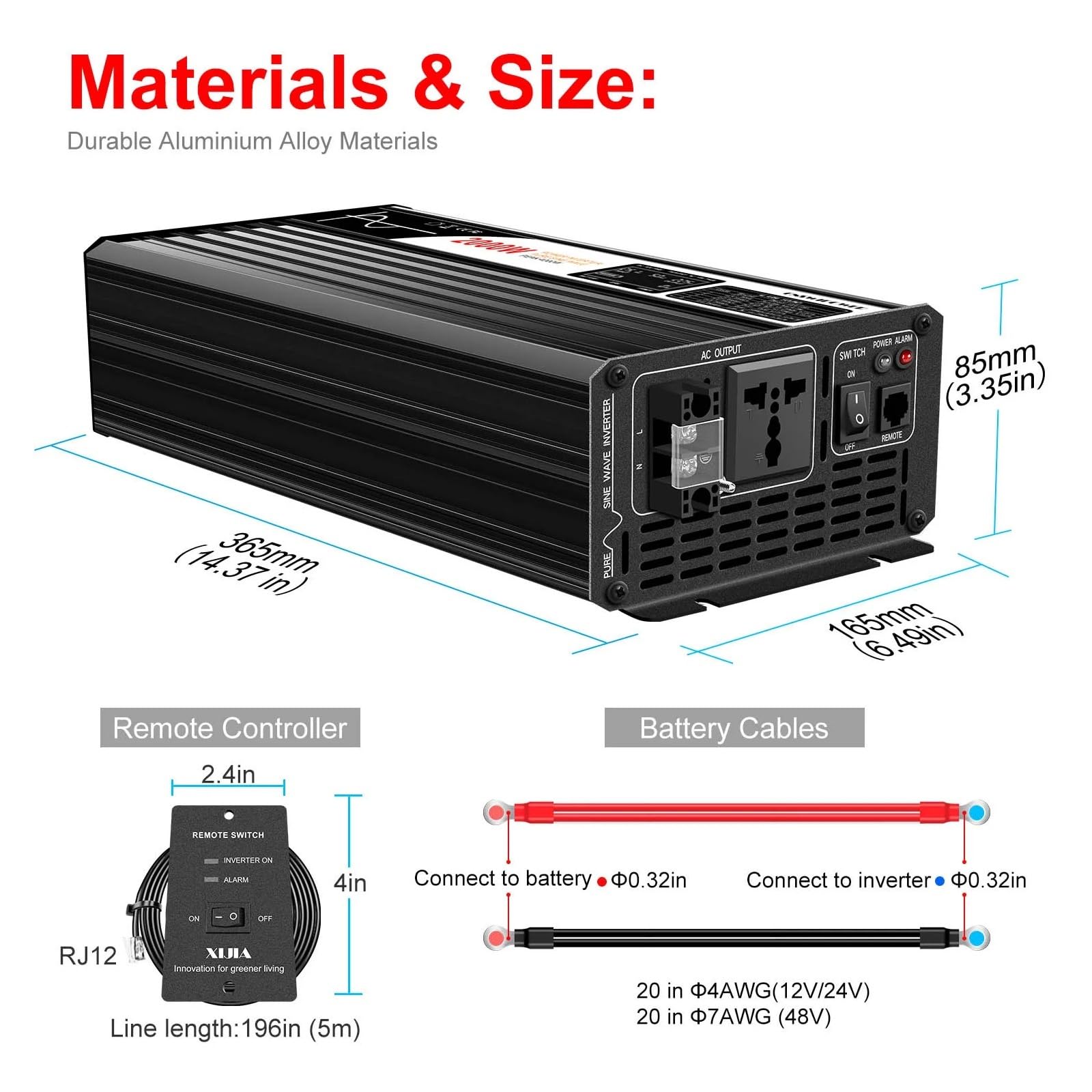 2000W Pure sine Wave Solar Power Inverter DC 12V 24V 48V to AC 110V 220V LCD Display(48V_110-120V)