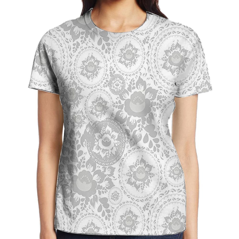WuLion Shabby Chic Medieval Slavic Monochrome Rose Petals Florets Ethnic Fragrance Artwork Women's 3D Print T Shirt White