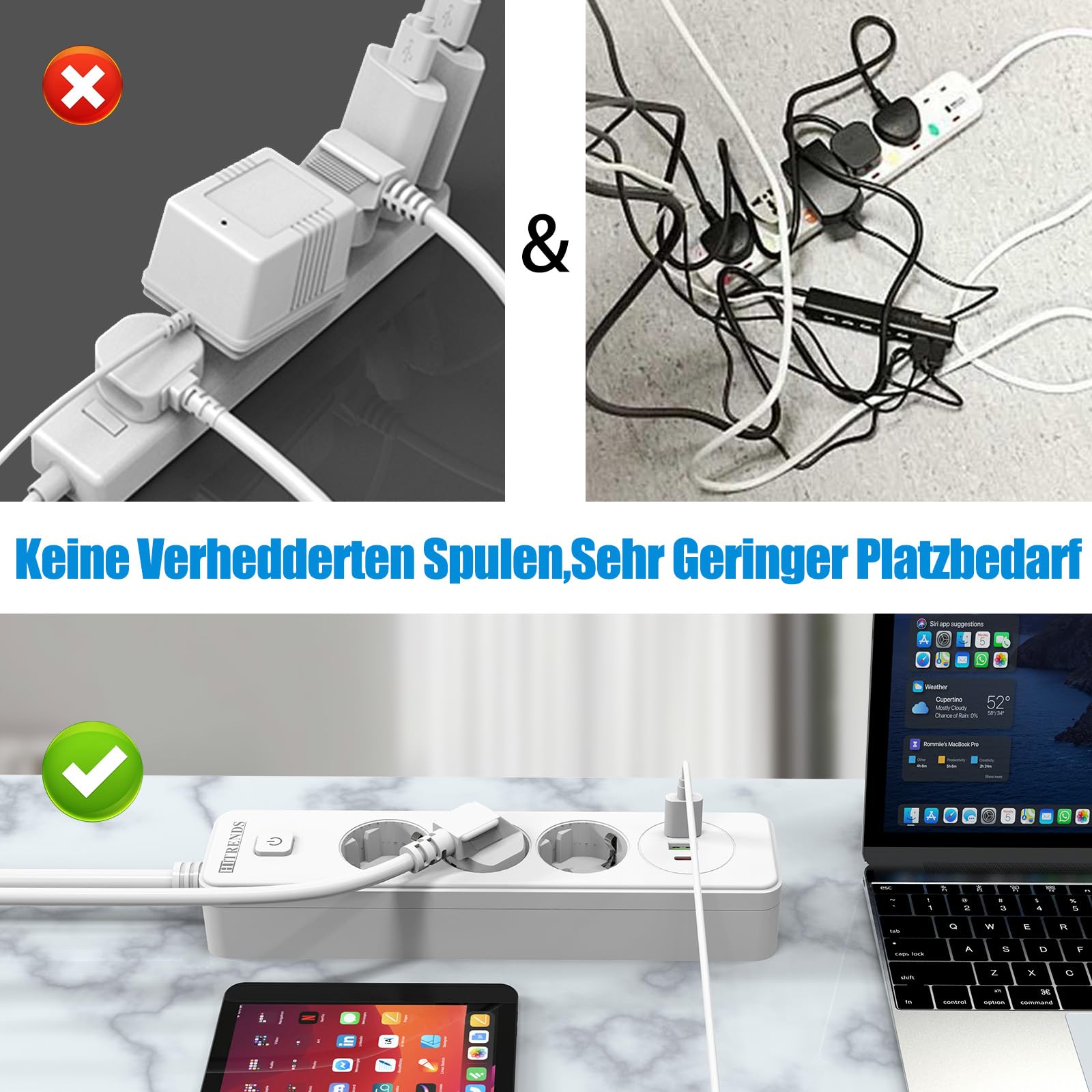 Versenkte Steckdose mit USB, Einbausteckdose mit Schalter, 3 Fach Tischsteckdose, Steckdosenleiste mit 2 USB A+1 USB C, Steckerleiste mit CEE-Stecker für Camping, Wohnwagen, Zelt, 5M Kabel-Weiß, IP44