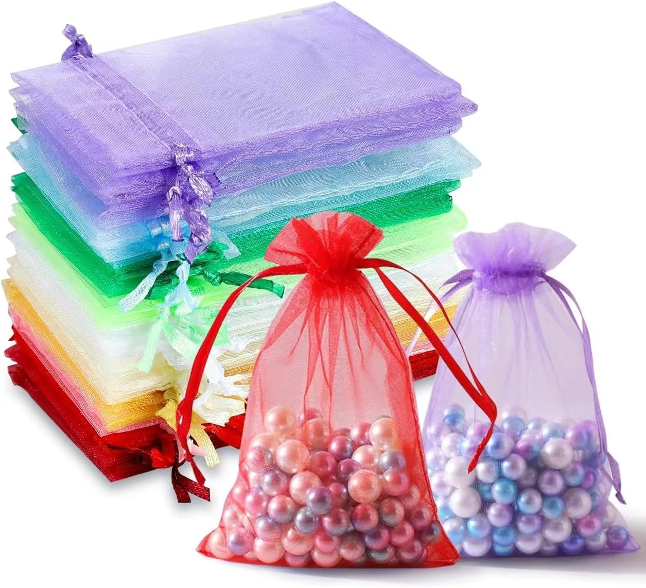 100 Sztuk 10x15 Cm Organza Pouch, Z Sznurkiem Do Zaciągania, Idealne Do Przechowywania Biżuterii, Upominków Ślubnych, Cukierków, Perfum, Lub Suszonej Lawendy