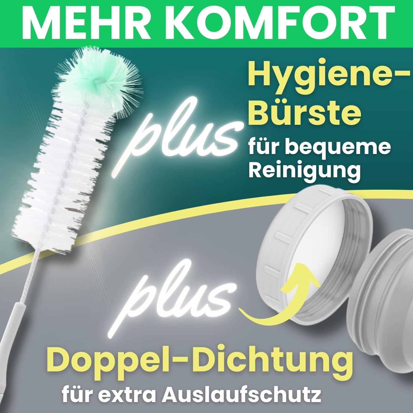 Urinflasche - 3in1 Komplett Set - mit Komfort Hygienebürste - inkl. Blickschutz-Beutel - Urinal Frauen und Männer