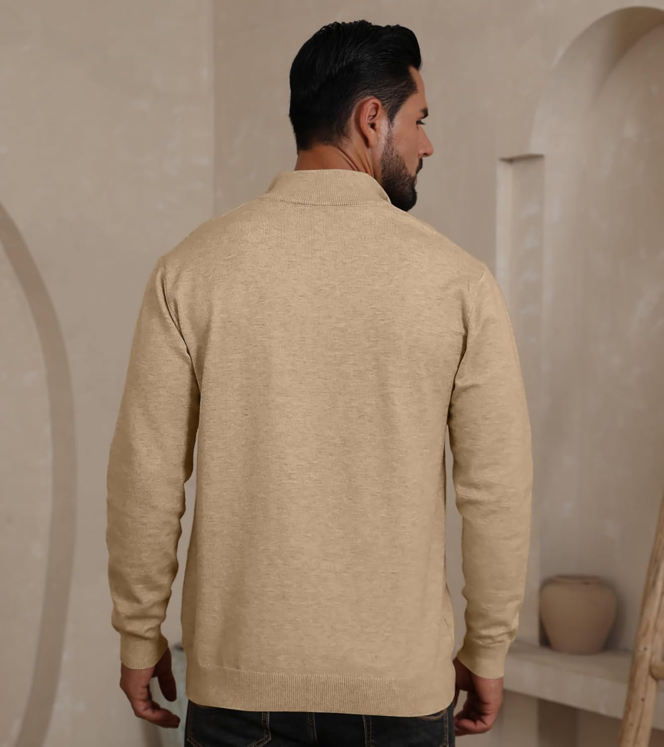 Mens Fashion Knit Pullover Sweater Quarter Zip Long Sleeve Mock Neck Ribbed Sweater - Image 4