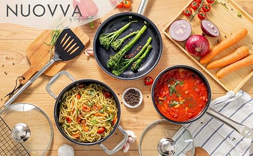 Non-Stick Cooking Pans And Pots Set - 5 Pcs Oven Safe Copper Cookware - Induction Hob Saucepan Pots With Lids - Kitchenware Frying Pan - By Nuovva - 9