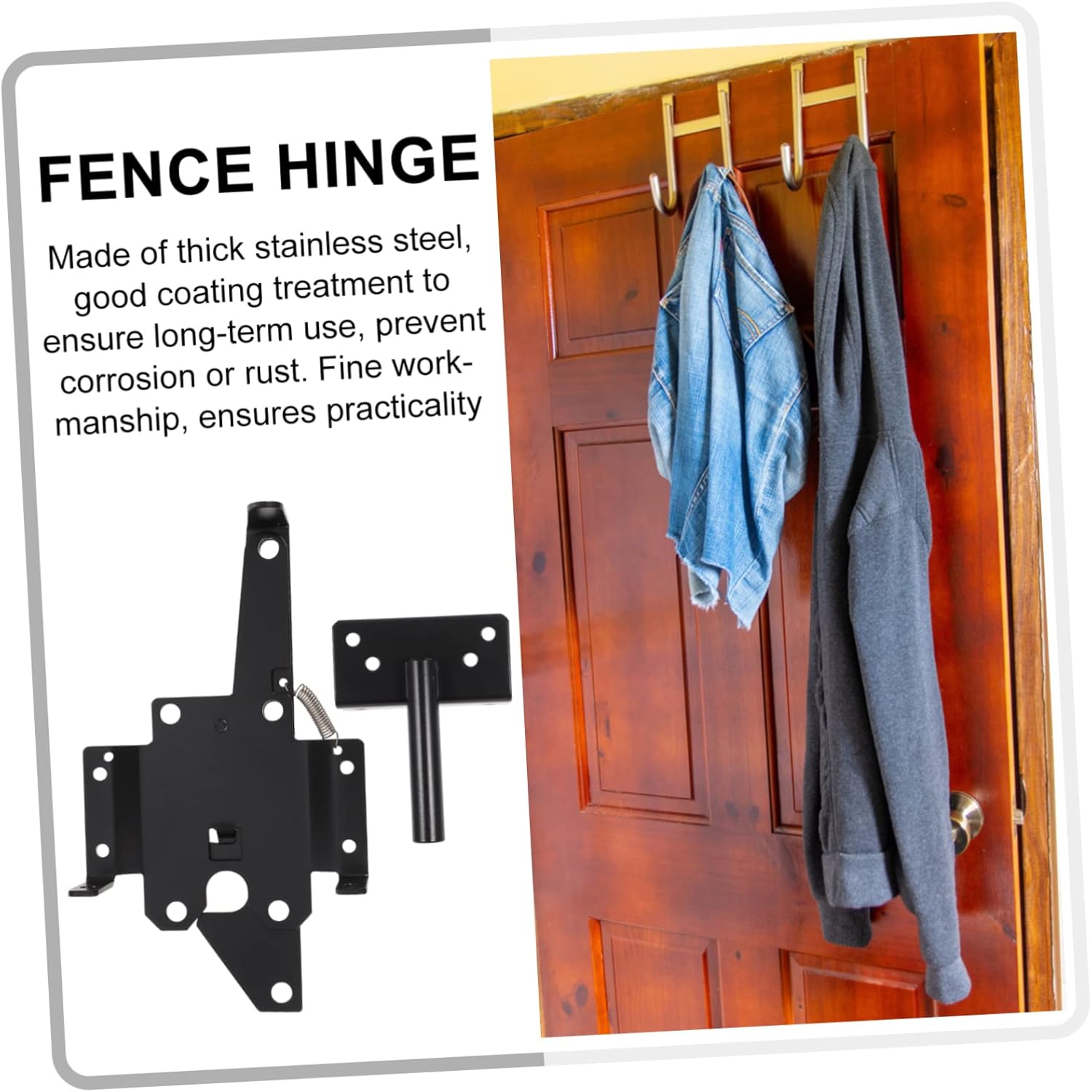 Mikikit Heavy Duty Gate Hinge Locking Latch Outdoor Fence Hardware for Wooden and Gates Easy to Install Secure Closure for Garden and Backyard Use