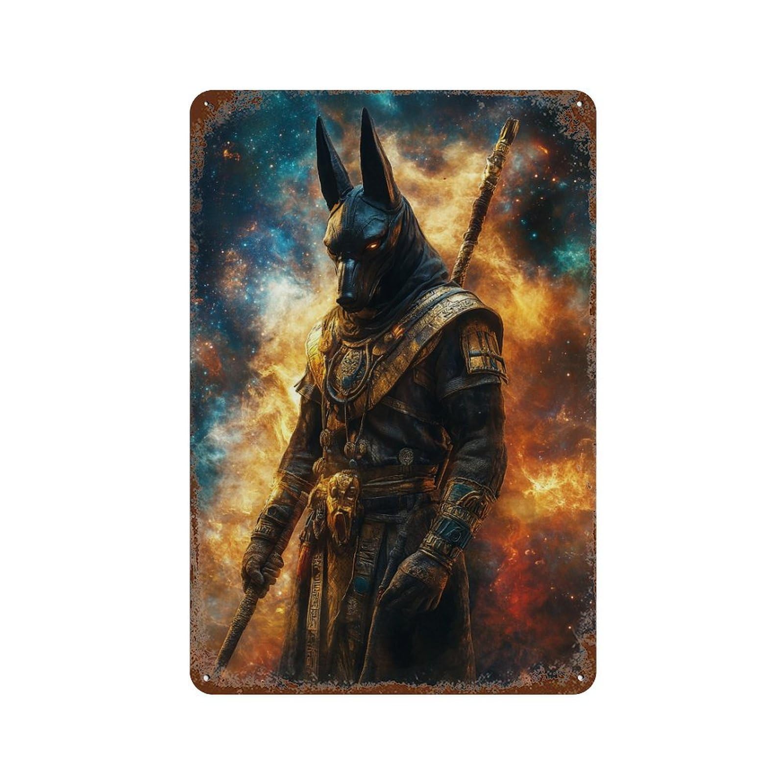 Ancient Egyptian God Statue Rustic Tin Plaque 11.8"x7.9", Vintage Wall Decor for Garage, Pub Or Kitchen