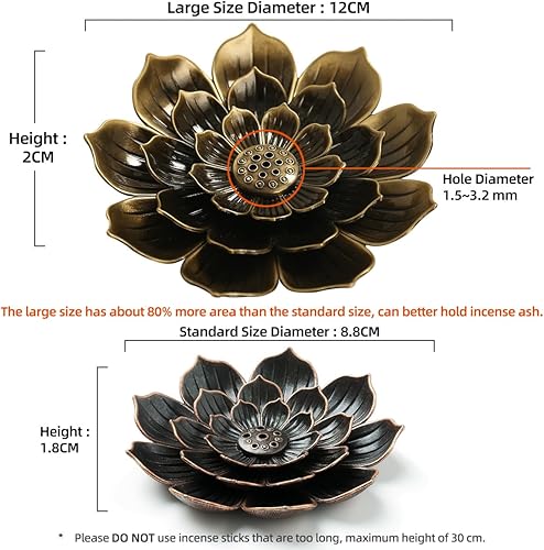 Miniatura 2 de GARMOLY Soporte de incienso grande para varillas antiderrames de cenizas, soporte de palo de incienso de loto de latón y recogedor de cenizas