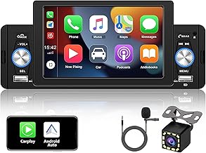 CMECHO Single Din Car Stereo with Apple Carplay Android Auto 5 Inch Touch Screen Car Radio with Bluetooth 4.0 FM Radio Mirror Link USB Input Fast Charging + Reverse Camera + Remote Control +Microphone