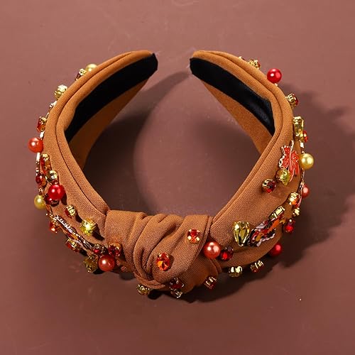 Miniatura 6 de NVENF Diadema de Acción de Gracias para mujer, con cuentas de pavo, accesorios de otoño, diadema con perlas y diamantes de imitación, diadema