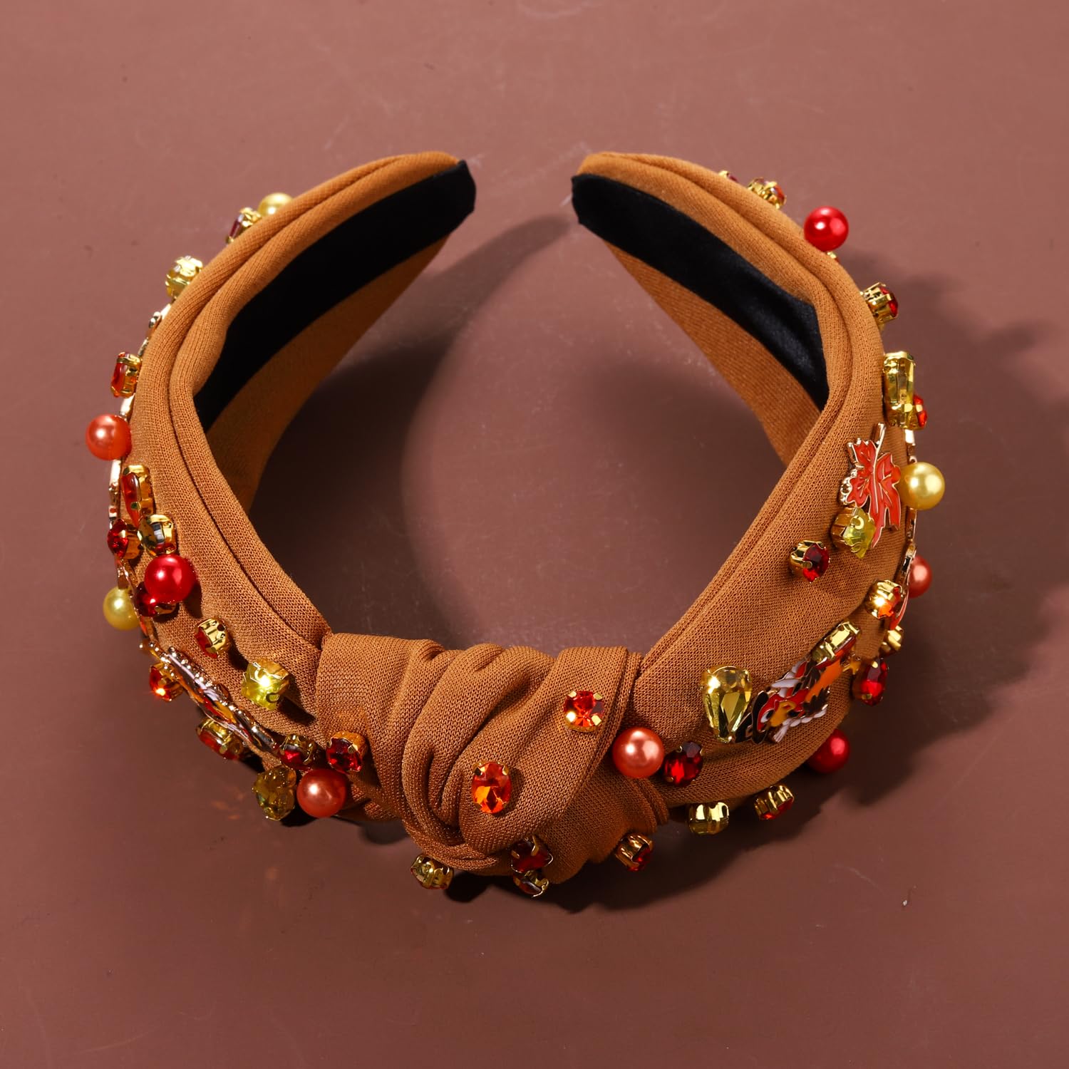 Thanksgiving Fall Headband Beaded Turkey Maple Leaf Pearls Rhinestones Gift Amazon.com : NVENF Thanksgiving Headband for Women Beaded  main image 2