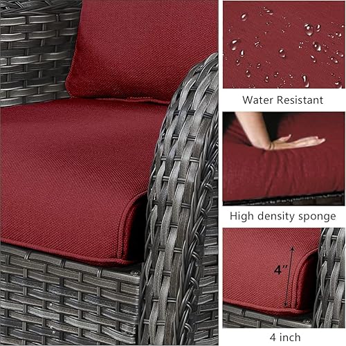 Miniatura 5 de HUMMUH Silla mecedora giratoria de ratán de 3 piezas para exteriores, juego de conversación de muebles de bistró de patio, silla de mimbre acolchada