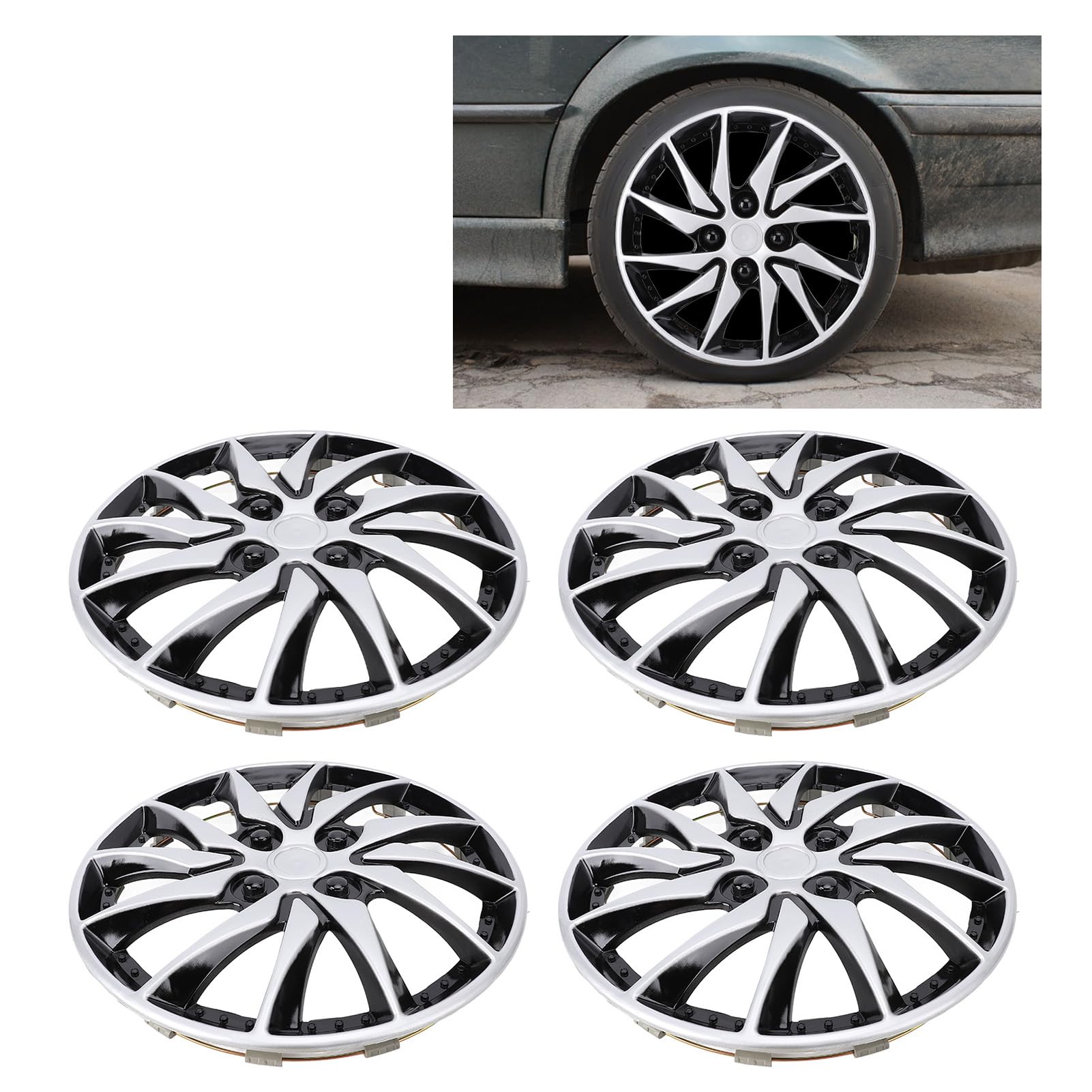 4pcs 14 Pollici di Ricambio per L'ascia, Clio, Realizzato in Materiale ABS, Protegge le Ruote Graffi, Impatti e Danni, Migliora L'aspetto del Veicolo (BLACK) (Nero d'argento)