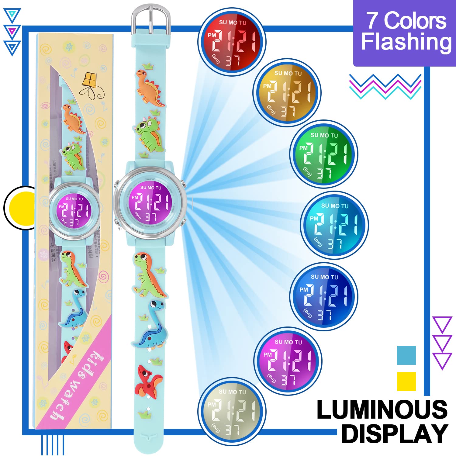 Kids Watches with Waterproof Alarm - Dinosaur Gifts for Boys Girls Age 3-10