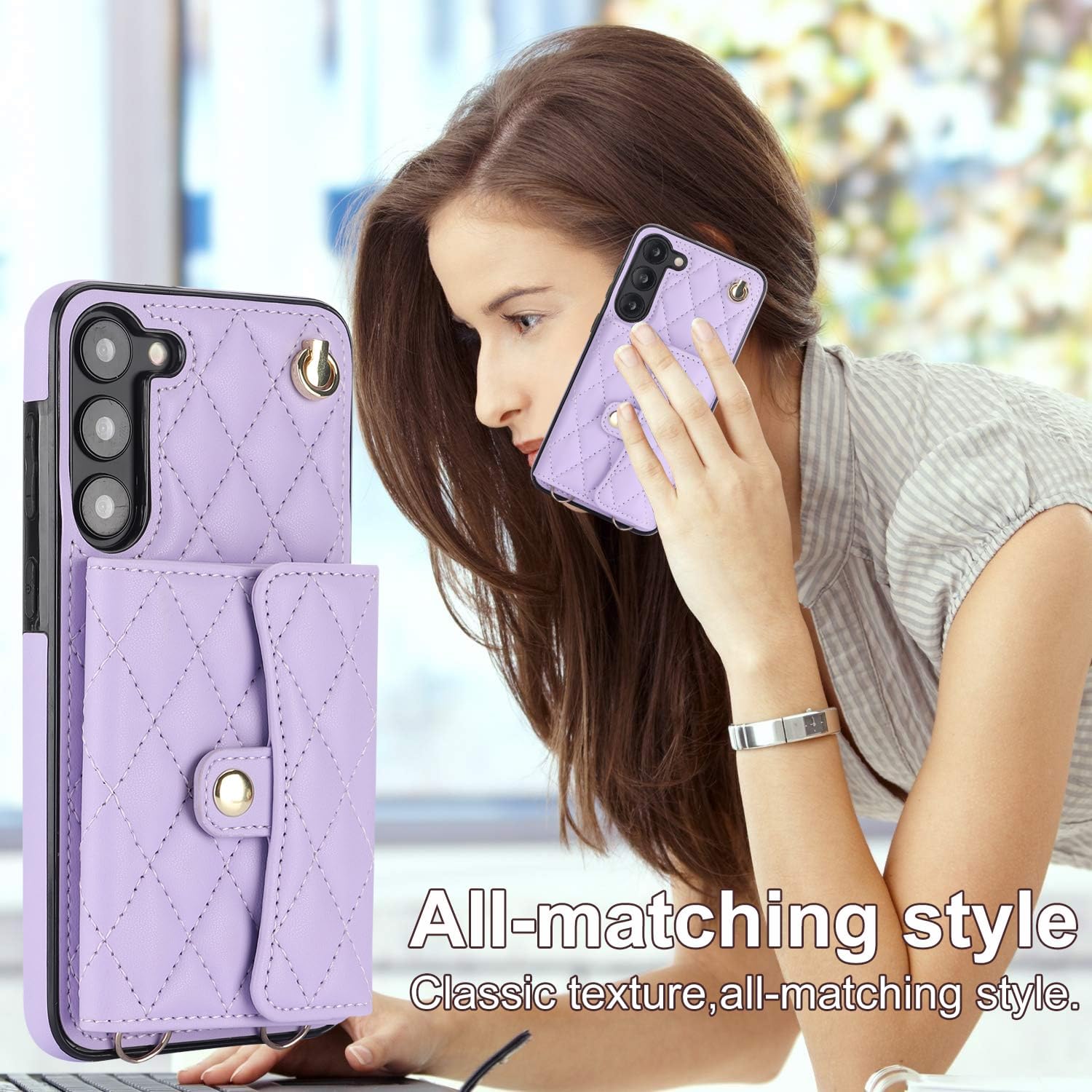 for Samsung Galaxy S25 Accordion Crossbody Wallet Case, 4 Card Slots, RFID Blocking, and Adjustable Strap - Stylish and Versatile Accessory. (Purple)