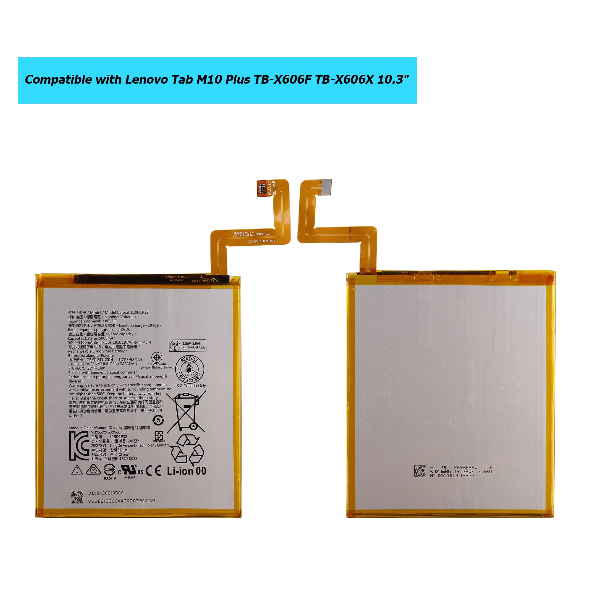 Batteria L19D1P32 per Lenovo Tab M10 Plus TB-X606F TB-X606X 10.3" con toolkit