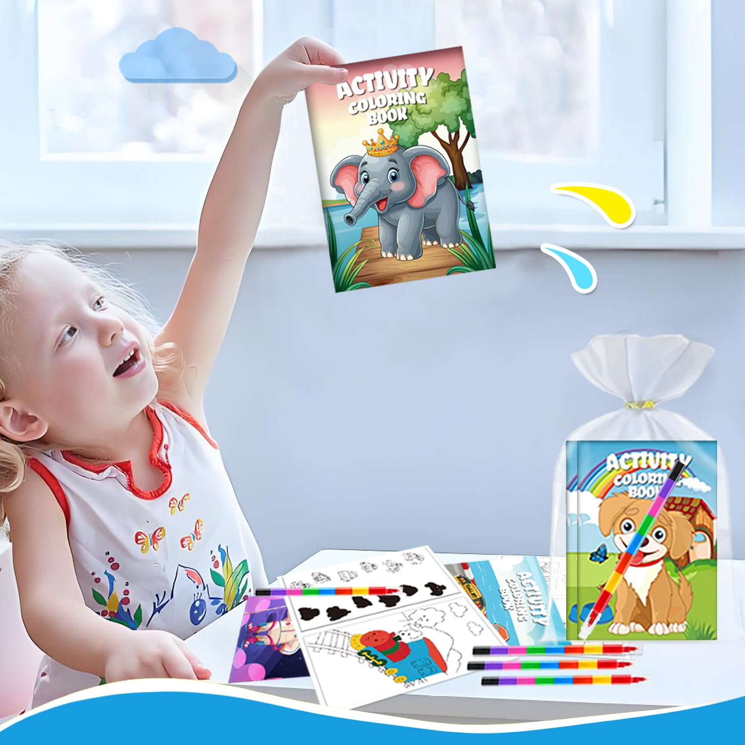 24 Mini Libri da Colorare Gadget Compleanno Bambini,Set Libricini da Colorare e Pastelli a Cera Impilabili (8 colori in 1),Adatto per Regalini Fine Festa Compleanno Bambini (Color-24)