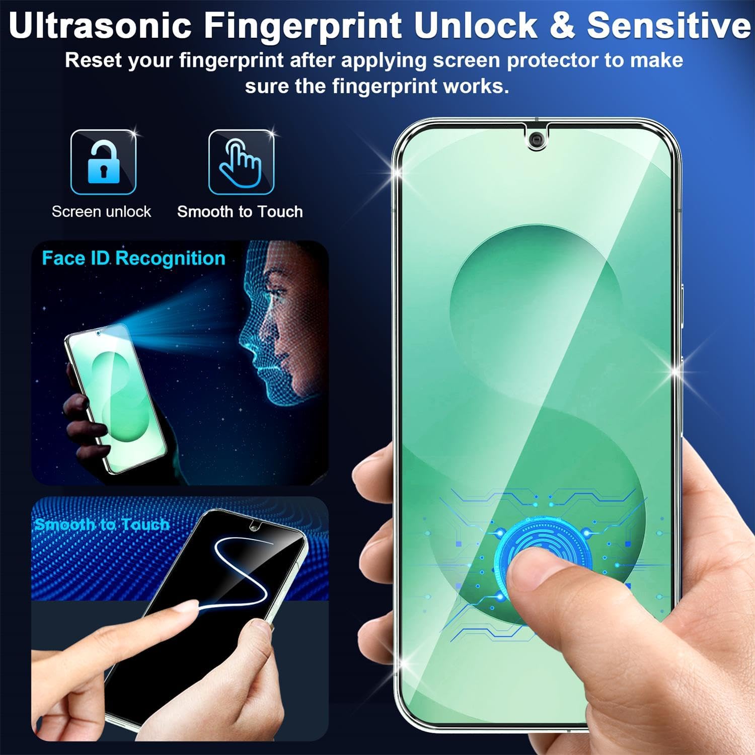 [3+3 Pack] for Samsung Galaxy S26 Screen Protector, 9H Tempered Glass, Ultrasonic Fingerprint Compatible, HD Clear Case Friendly for Samsung S26 Tempered Glass Screen Protector 5G - Image 3